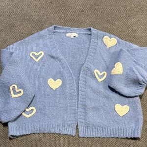 Nordstrom Blue Cardigan with Cream Heart Accents